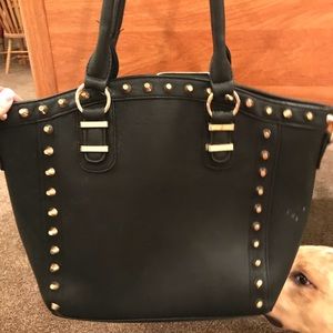 Large black leather purse